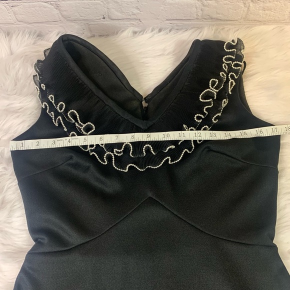 Vintage Black Dress with Pearl Lined Ruffles - Picture 8 of 13